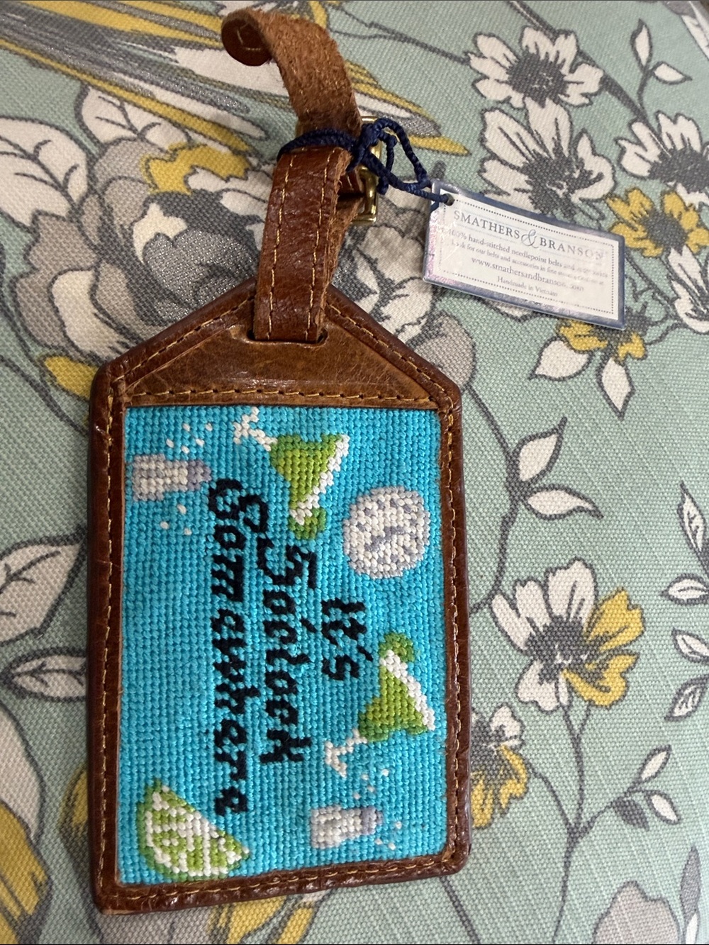 SOLD OUT!! Smathers & Branson Needlepoint hand stitched luggage tag -2 available